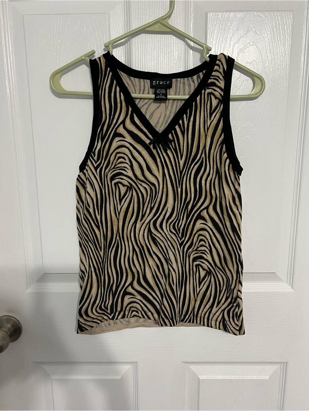 Grace Animal Print V-Neck Tank Top in Beige and Black